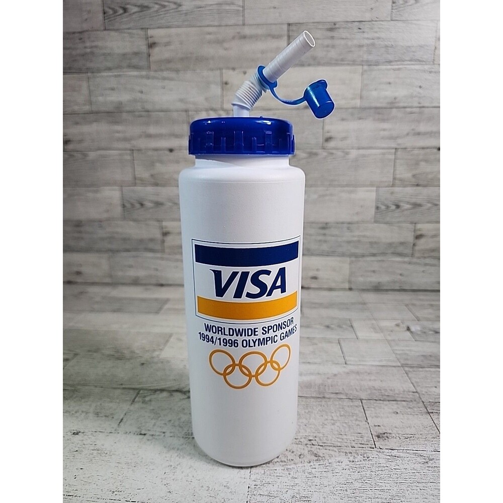 Vintage VISA 1994 1996 Olympic Games Worldwide Sponsor Water Bottle w/ Straw